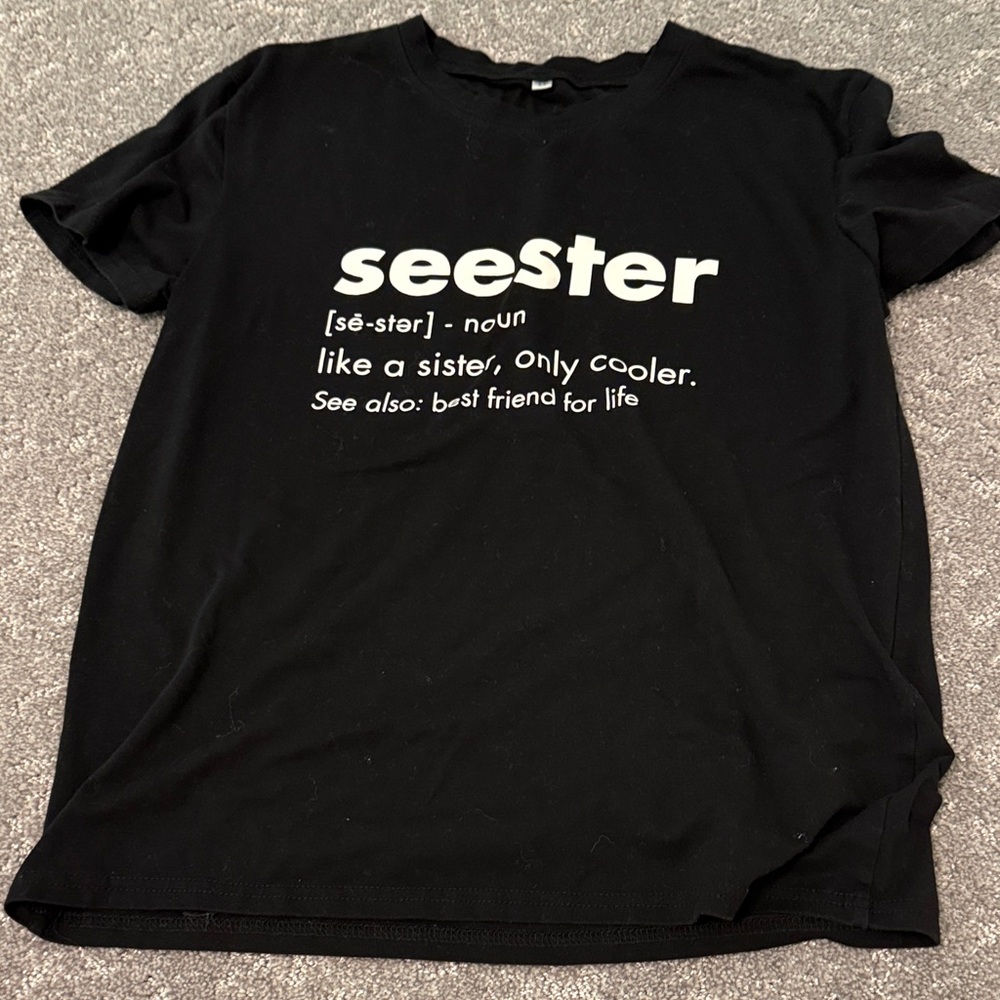 Black Graphic Tee with 'Seester' Print